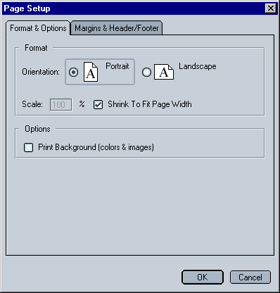 Okno Page setup /Format & Options u Mozilly